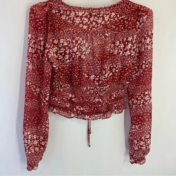 Lulu’s Lovely Wishes Red Floral Print Long Sleeve Crop Peasant Top - Picture 8 of 11